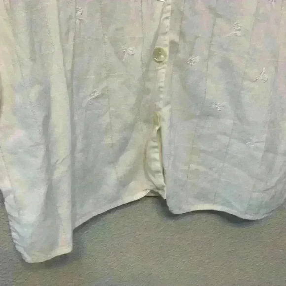 Victoria Jones white linen button down sz 2x lightweight casual floral *flaw - Picture 6 of 11